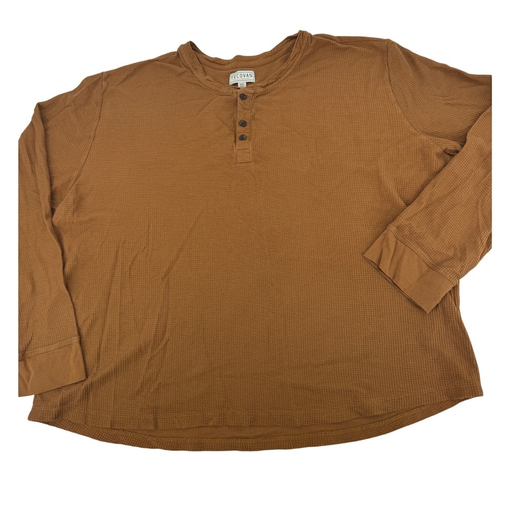 Tecovas Henley Waffle Knit Shirt Mens XXL Brown Pima Cotton Western Thermal